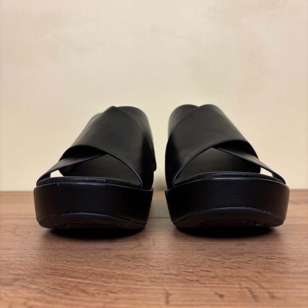 KORKS Madera Wedge Sandals Black Women Size 10 Criss Cross Strap Platform Slides - Picture 5 of 12